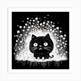 Black Cat In The Rain Art Print