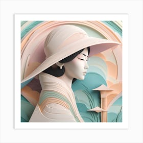 3D, Asian Woman In Hat Pastel Art Print