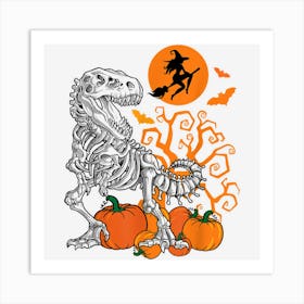 Halloween Boys Dinosaur Skeleton T Rex Scary Witch Moon Art Print