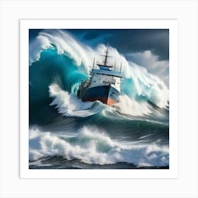 Ship In A Big Wave Art Print