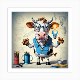 Cow With Light Bulb 4 Art Print