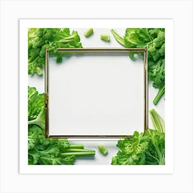 Frame With Green Vegetables On White Background Art Print