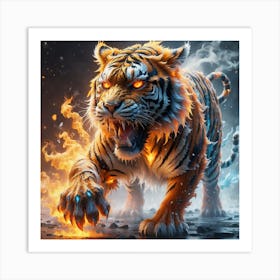 Angry tiger in flames  Art Print