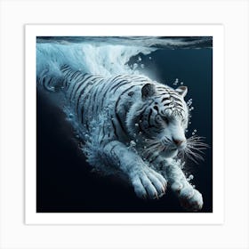 White Tiger Swimming Art Print