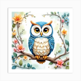 Owl On A Branch Art Print