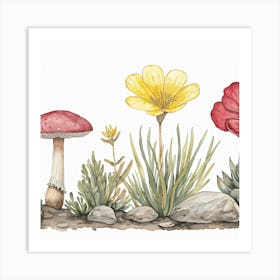 Wildflowers And Mushrooms Art Print