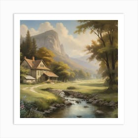 Cottage By The Stream art print 1 Art Print