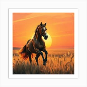 Horse Running In The Field At Sunset 5 Art Print