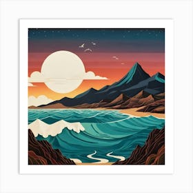 Sunset On The Beach Art Print