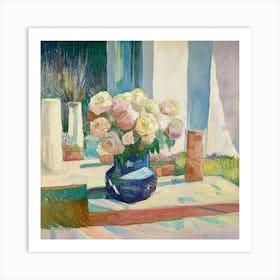 Roses In A Blue Vase Art Print