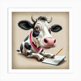 Cow With A Pencil Art Print