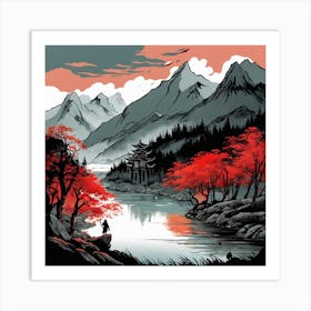 Chinese Landscape Mountains Ink Painting (20) 2 Art Print