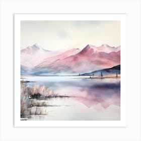 Watercolor Of A Lake Pink Aesthetic Landscape Art Print