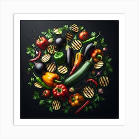 Grilled Vegetables On Black Background 1 Art Print