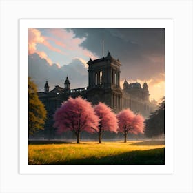 Cherry Blosum Castle Art Print