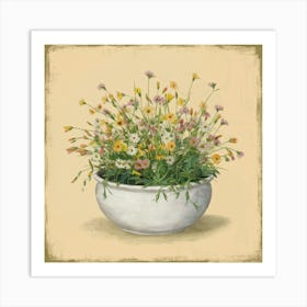 Vintage Daisies In A Pot Art Print