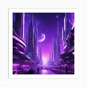 Futuristic City Purple III Art Print