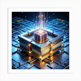 A detailed 3D illustration of a computer processor. Art Print