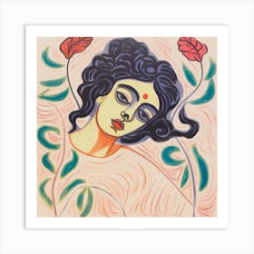 Woman With Roses Art Print