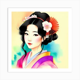 Beautiful Geisha Traditional Clothes Japan Art Print