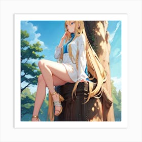 Anime Girl Sitting Underneath Tree Art Print