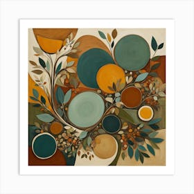 'Circles', Floral Pattern, Abstract Piece With Organic Shapes And Earthy Colors art print Art Print