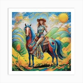 Cowgirl On Horseback Matisse-inspired 3 Art Print