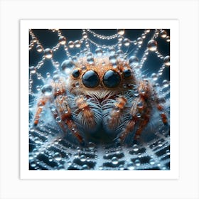 Cute Spider in Web covered with rain drops 1 Art Print