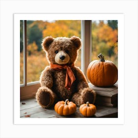 Pumpkins And Teddy Bear Art Print