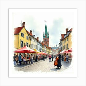 Watercolor Depiction Of Romanian Music Events In An English City 1 Art Print