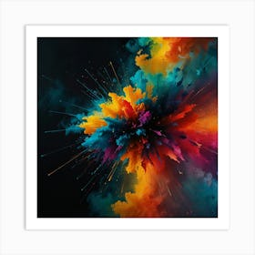 Abstract Colorful Explosion On Black Background Art Print