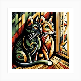 Two Cats By The Window Art Print