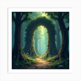 A Mystical Portal Opening In A Forest Of Ancient Trees 1 Art Print