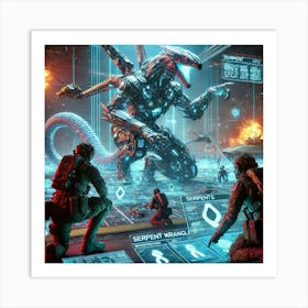 A Futuristic Scene Depicting Serpent Wranglers Coordination Art Print