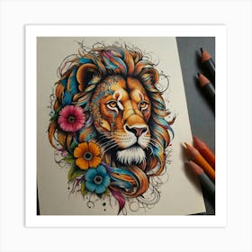 Lion Drawing Art Print