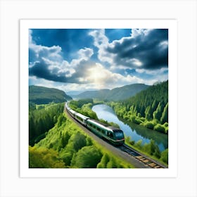 Travel Sky Train Scenery Forest Summer Landscape View Freight Bay Sunlight Green Beautif (4) Art Print