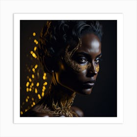 Portrait Of A Black Woman With Gold Makeup Art Print