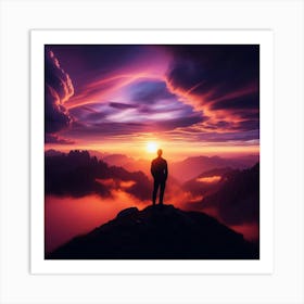 Man Standing On Top Of Mountain Art Print