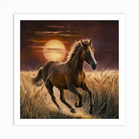 Horse Running At Sunset 4 Art Print