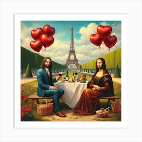 Mona Lisa and Da Vinci in Paris Art Print