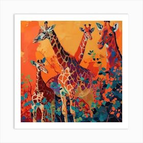 Giraffes Amongst The Leaves Acrylic Style Painting 2 Art Print