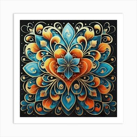 Abstract art of exotic flowers with vibrant abstract hearts in their designs, hearts, 11 Art Print