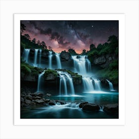Waterfall At Night 19 Art Print