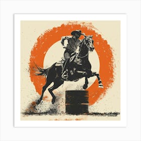 Cowboy Jumping Barrel 1 Art Print