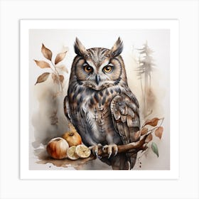 Owl Watercolor Painting Art Print