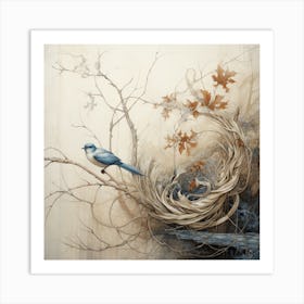 Whispers of Winter: Beige and Blue Lullaby Art Print