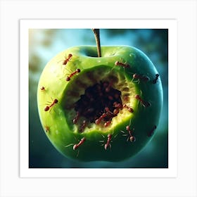 A Ant Coming Out Of A Hole In An Green Apple 2 Art Print