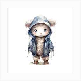 Watercolour Cartoon Sheep In A Hoodie 1 Art Print