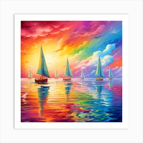 Sailboats At Sunset 2 Art Print