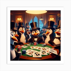 Penguins Playing Poker 1 Art Print